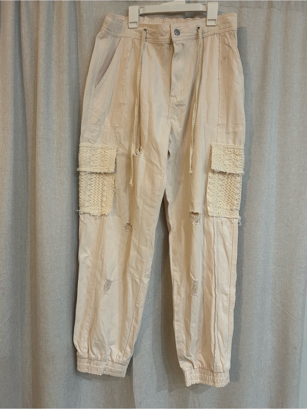 POL Cream Cargo Jogger Pants with Textured Flap Pockets